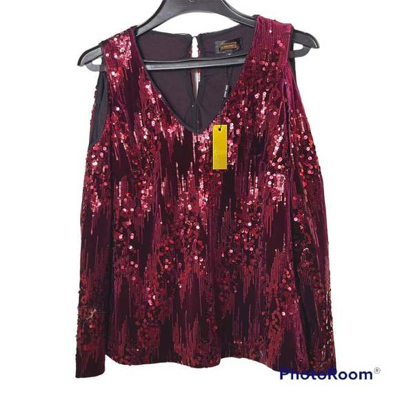 NWT Alexia Admor Women's Sequins Velvet Cold Shoulder Blouse Size M - Picture 2 of 9